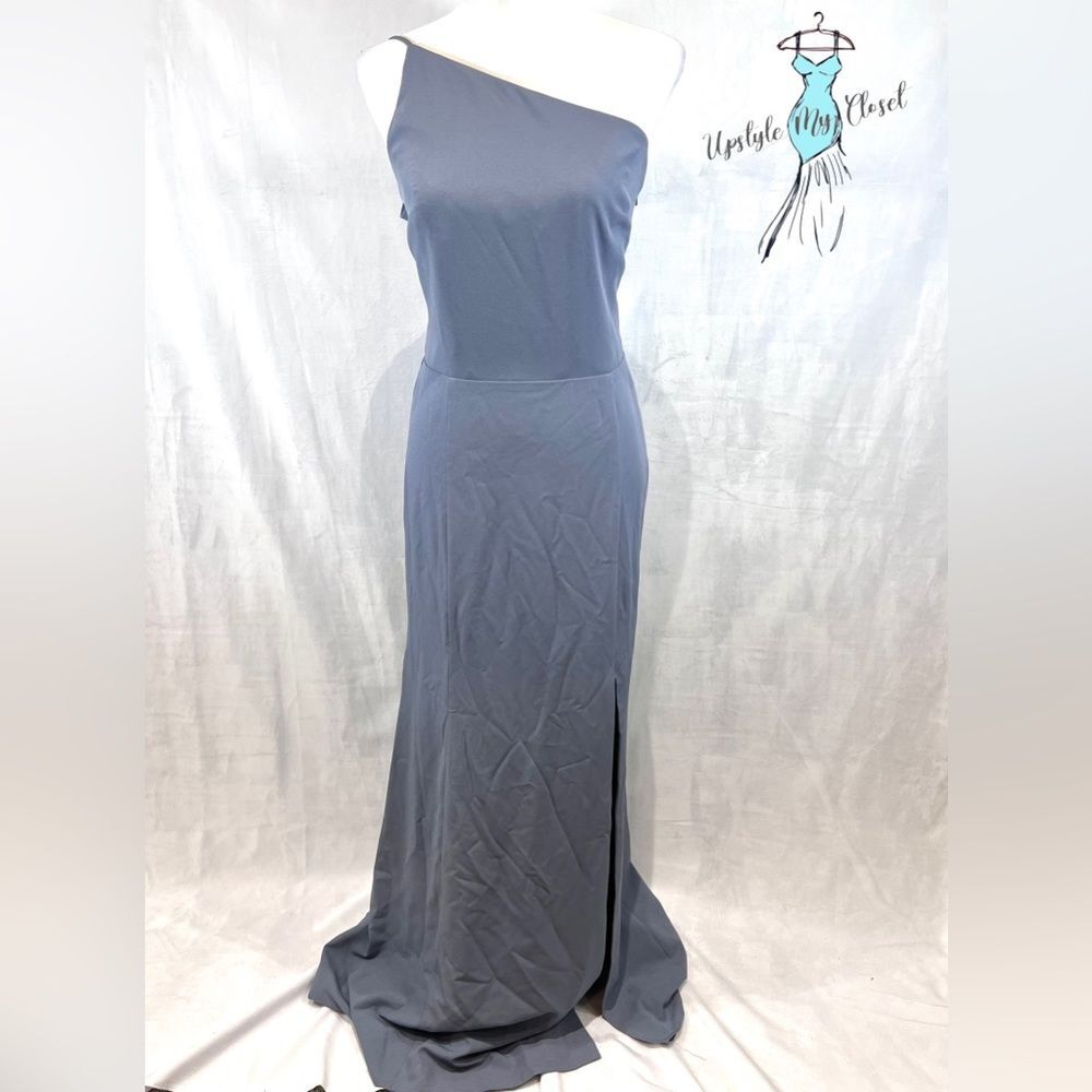 Amsale Kaia dove gray one shoulder formal dress size 14